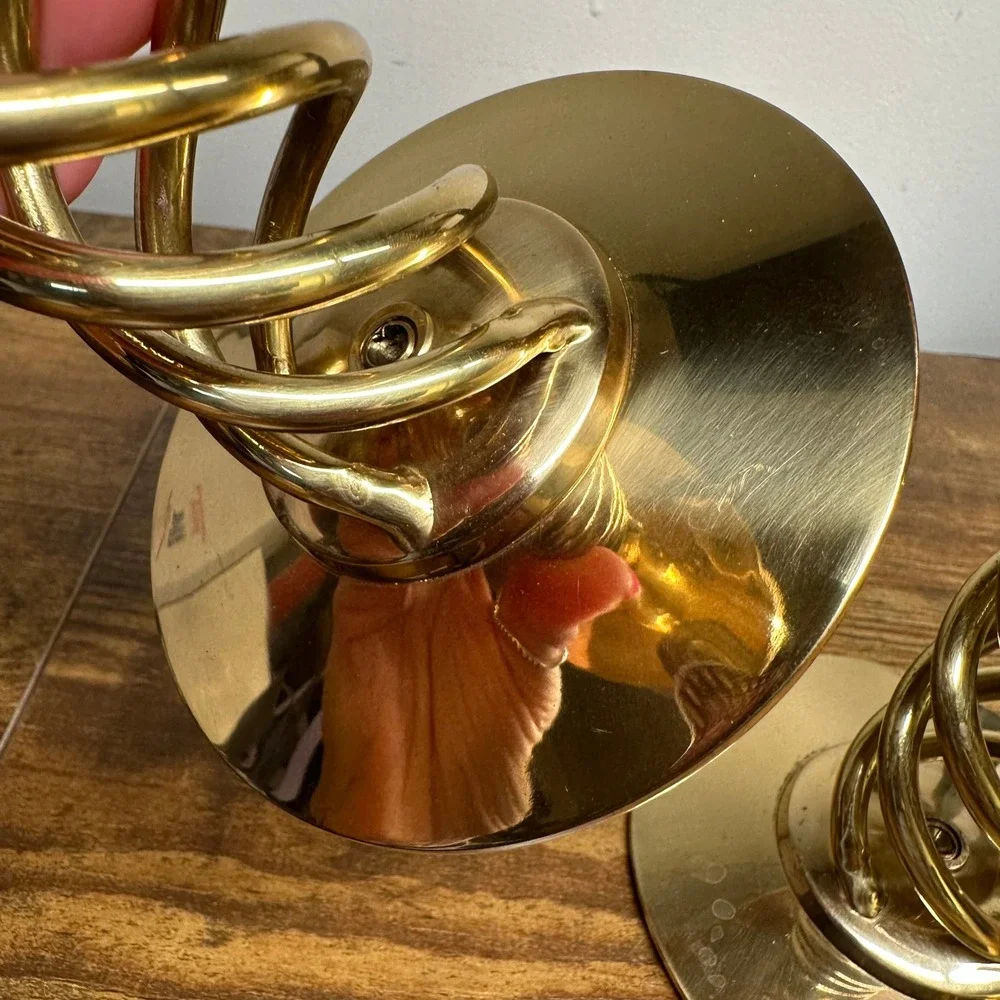 Vintage Brass Spiral Helix Candlestick Holders Pair Made in India Gold‎ 7.5 Inch